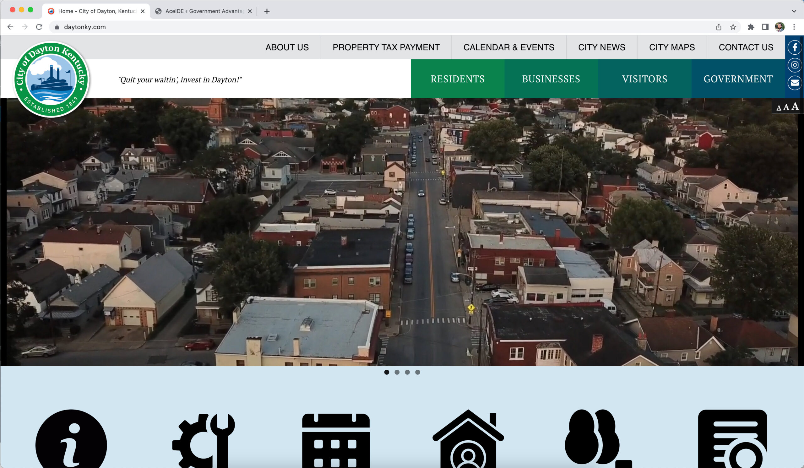 screenshot of Dayton, Ky website at full computer screen size