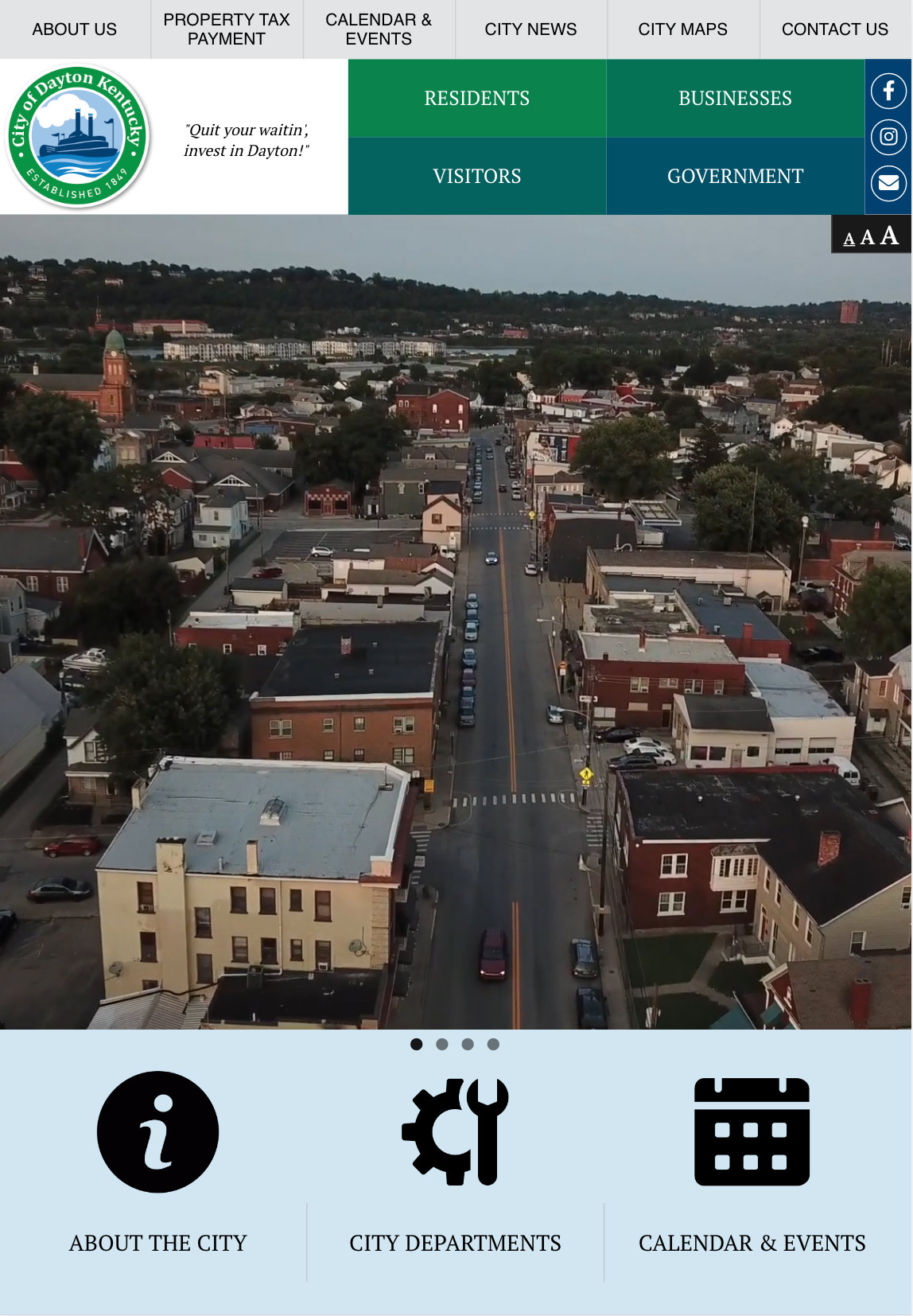 screenshot of Dayton, Ky website at tablet size
