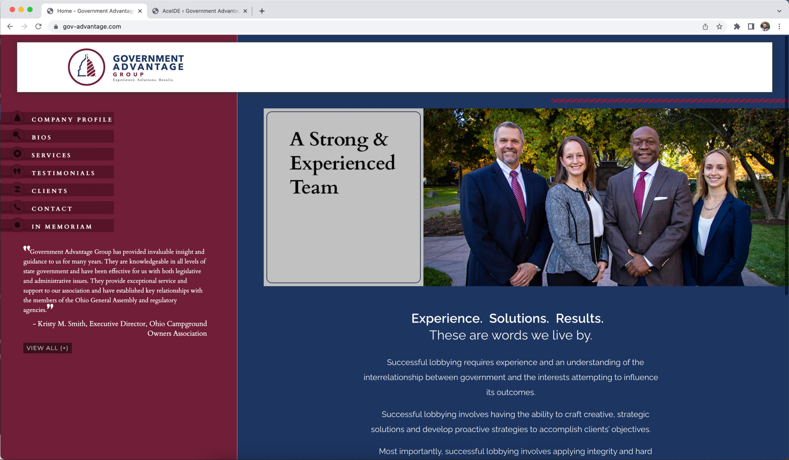 screenshot of Government Advantage Group website at full computer screen size