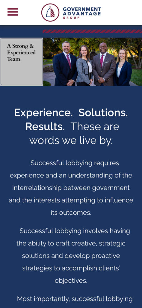screenshot of Government Advantage Group website at phone size