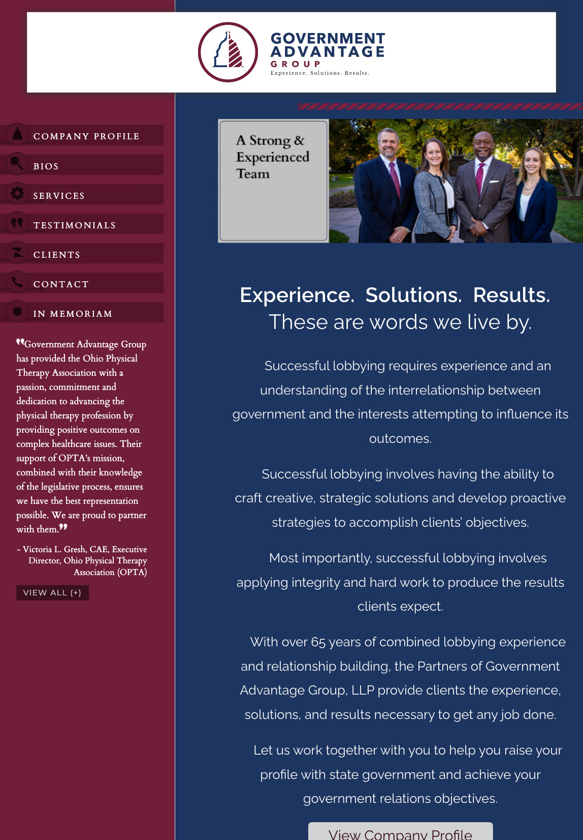 screenshot of Government Advantage Group website at tablet size