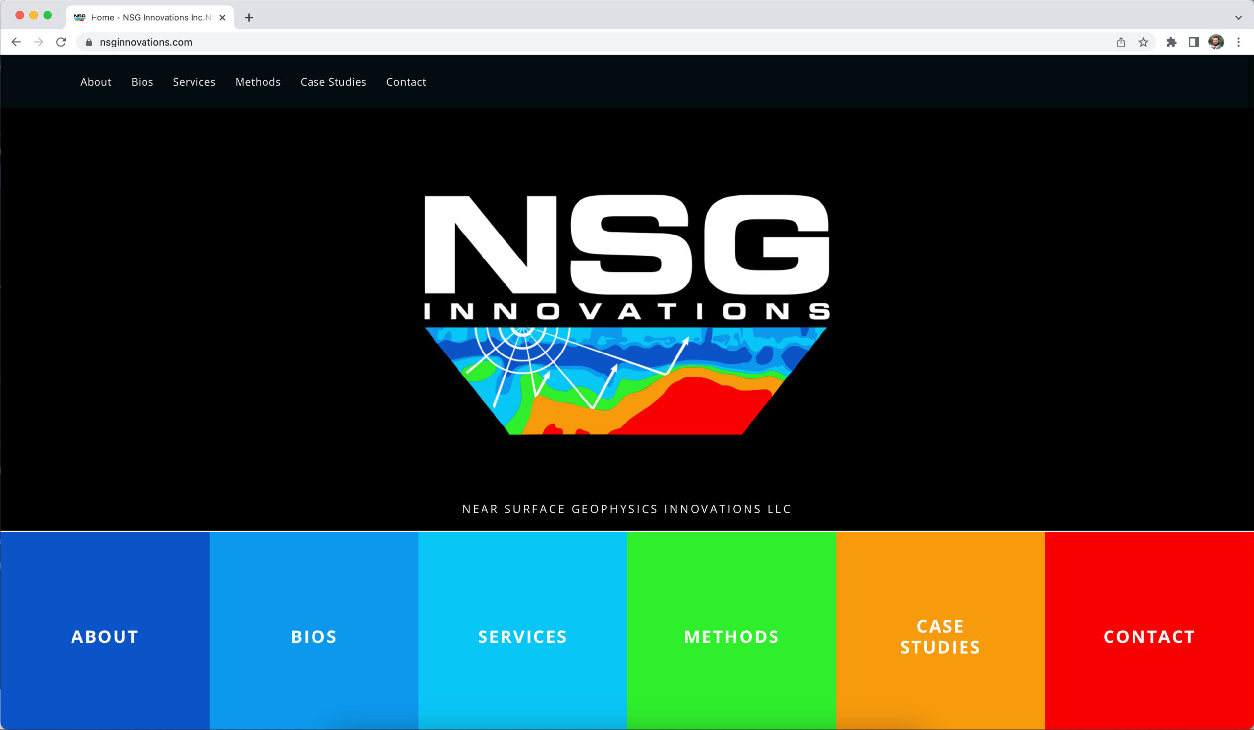 screenshot of NSG Innovations website at full computer screen size