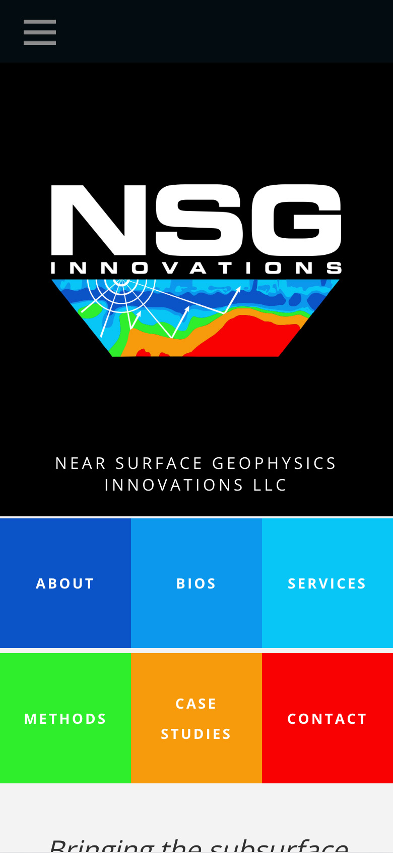 screenshot of NSG Innovations website at phone size