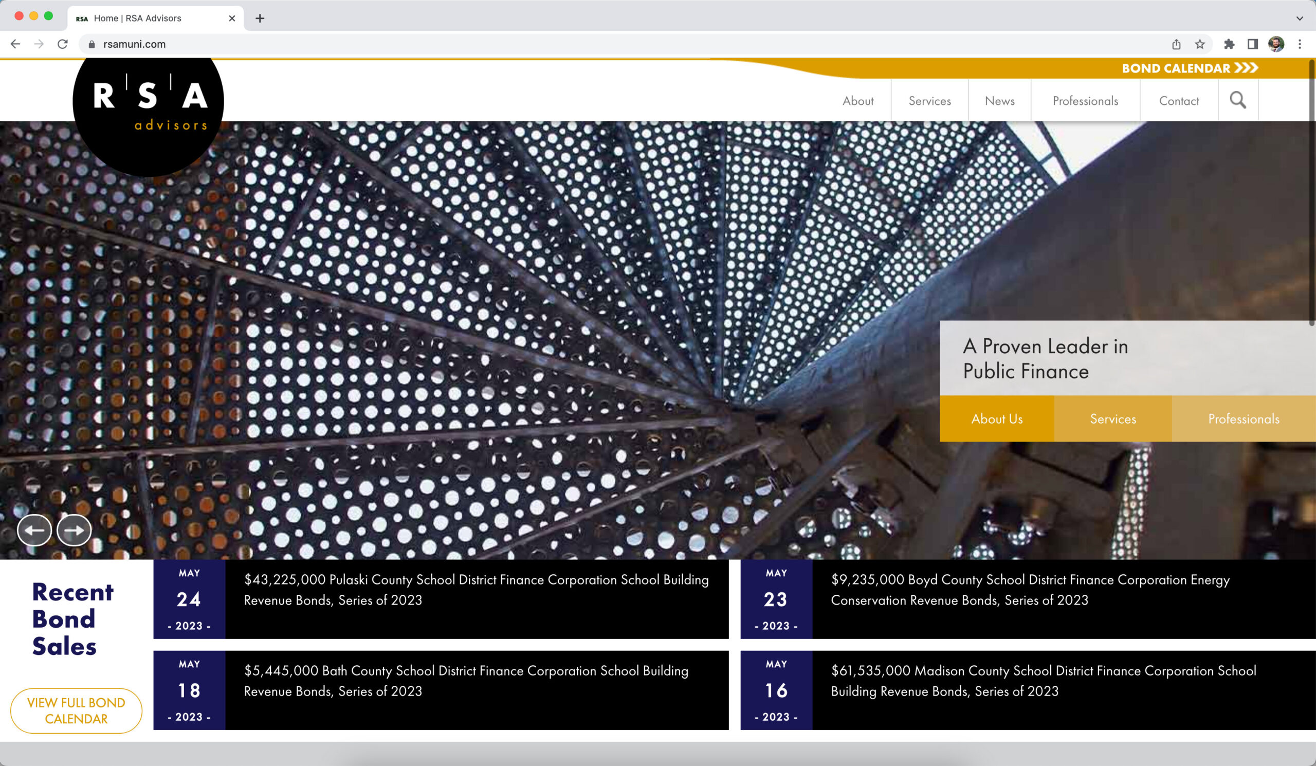 screenshot of RSA Advisors website at full computer screen size